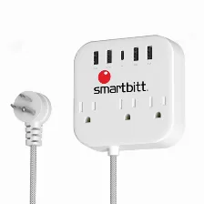 Barra De Contactos Smartbitt Sbss-b3-5u 125 V, 1.5 M, 3 Salidas Ac, Nema 5–15r, Blanco