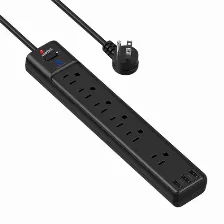 Supresor De Picos Smartbitt Sbss-b6-3u 125 V, 1625 W, 1800 J, 60 Hz, 6 Contactos, Negro