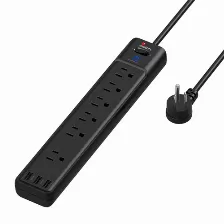 Supresor De Picos Smartbitt Sbss-b6-3u 125 V, 1625 W, 1800 J, 60 Hz, 6 Contactos, Negro