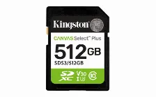 Memoria Sd Kingston 512gb, Technology Canvas Select Plus Gen3, Velocidad 150 Mb/s, Clase 10