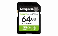 Memoria Sd Kingston 64gb, Technology Canvas Select Plus Gen3, Velocidad 100 Mb/s, Clase 10