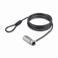 Cable Antirrobo Startech.com Kensington, Cerradura Con Combinación, 2 M, Acero Al Carbón, Negro, Plata