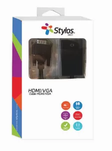 Adaptador De Video Stylos Hdmi A Vga Con Audio 3.5mm, 4k, Negro