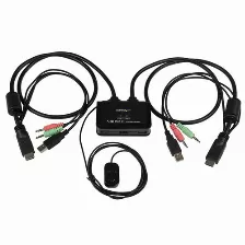 Switch Conmutador Kvms Startech.com (sv211hdua) 2 Puertos Hdmi, Usb Audio Con Cables Integrados, Resolución 1920x1200, Diseño Compacto, Color Negro