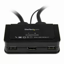 Switch Conmutador Kvms Startech.com (sv211hdua) 2 Puertos Hdmi, Usb Audio Con Cables Integrados, Resolución 1920x1200, Diseño Compacto, Color Negro