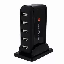 Hub Techzone Tz17hub01 7 Puertos Usb 2.0/480mbps, Funciona Como Centro De Carga, Capacidad 5000ma, Incluye Fuente De Poder 5.2v 500ma