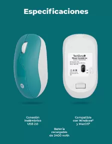 Mouse Techzone Tzacmoi40 3 Botones, 1200 Dpi, Rf Inalámbrico, 10 M, Verde, Blanco