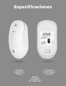 Mouse Techzone Tzacmoi49 Recargable Inalambrico Alta Presicion 1200 Dpi 2.4 Ghz Blanco