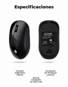 Mouse Techzone Tzacmoi50 3 Botones, 1200 Dpi, Rf Inalámbrico, 10 M, Negro