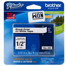 Cinta Brother Tzes231g Negro Sobre Blanco, 1.2 Cm, 8 M