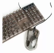 Kit Teclado Y Mouse Perfect Choice V-930723 Usb, Interruptor De Membrana, Retroiluminado, Alámbrico, 7200 Dpi, Transparente