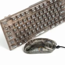 Kit Teclado Y Mouse Perfect Choice V-930723 Usb, Interruptor De Membrana, Retroiluminado, Alámbrico, 7200 Dpi, Transparente