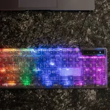 Kit Teclado Y Mouse Perfect Choice V-930723 Usb, Interruptor De Membrana, Retroiluminado, Alámbrico, 7200 Dpi, Transparente