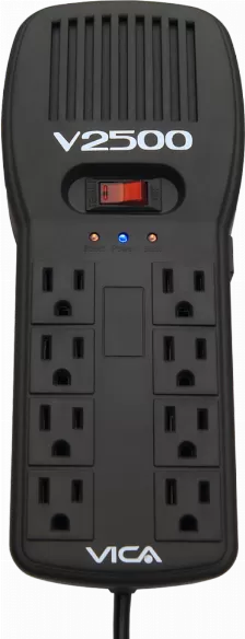 Vica Rregulador, Supresor Picos Modelo 2500v, 1500w / 127v, 8x Tomas, Usb, Negro